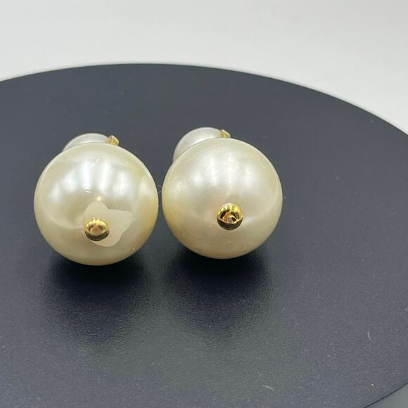 Lele Sadoughi Designer Large White Faux Pearl Double Drop Pierced Earrings - Picture 6 of 12
